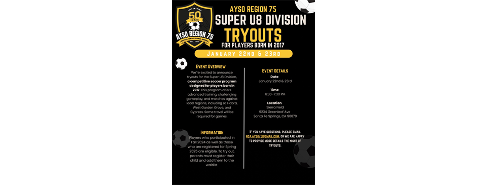 Super U8 Tryouts (CLICK FLYER)