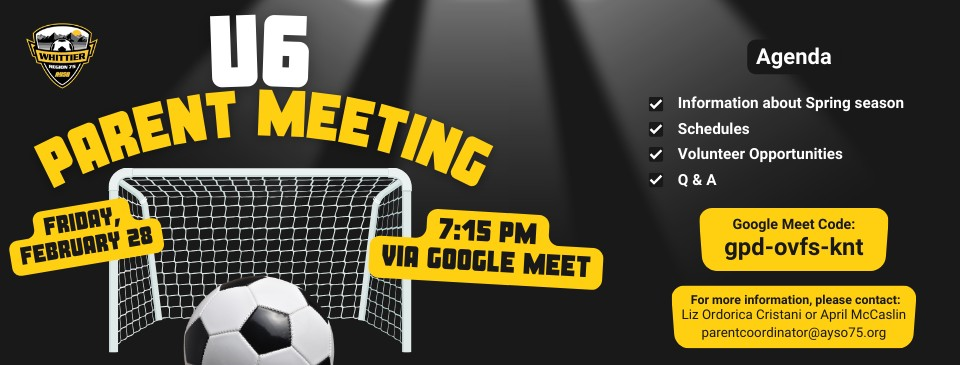 U6 Parent Team Meeting Feb 28 (Click Flyer)